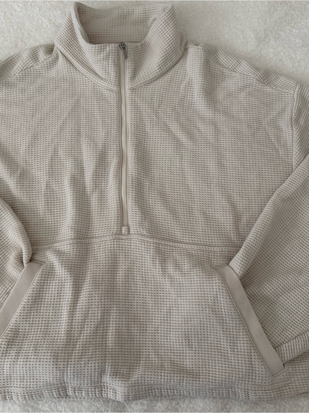 Athleta Cream Waffle-Knit Half-Zip Pullover